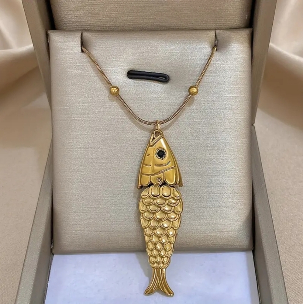 Gold Fish Pendant Necklace - Picture 2 of 5